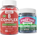 2 Pack Methyliertes Vitamin B Complex + 1 Pack Sugar Free 10g Prebiotic Fiber Supplement, Gummi für Erwachsene