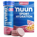 Tablettes électrolytiques Nuun Sport au magnésium, au calcium, au potassium, au chlorure et au sodium, sans gluten et végétalien, aux agrumes, 4 paquets (40 portions Total)