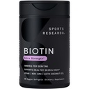 Sports Research® Biotine 5 000mcg à l'huile de noix de coco biologique - Biotine (Vitamine B7) pour une peau et des cheveux sains* - pour les femmes et les hommes - Vegan, non-OGM, sans gluten et sans soja - 30 softgels végétariens