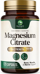 Magnesium Citrate Capsules - Max Absorption Magnesium Powder - Muscle, Bone, Nerve & Heart Health Support - Premium Formula is Powerful & Gentle for Women & Men - Bottled in USA - 120 Capsules