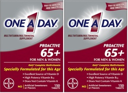 ONE A DAY Proactive 65+, Mens & Womens Multivitamin, Supplement with Vitamin A, C, D, and Zinc to Support Bone Health & Cell Health, Calcium, Folic Acid, Tablet 150 Count (Pack of 2)