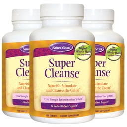Nature’s Secret Super Cleanse - Extra Strength Colon Cleanse with 14 Herbs & Probiotic Support - Promotes Gut Health Detox Cleanse & Digestive Support Gentle Elimination Formula - 100 Tablets (3 Pack)