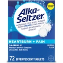 Alka-Seltzer Sodbrennen + Pain Effervescent Aspirin + Antacid Tabletten, Fast Sodbrennen Relief und Säure Verdauungshilfe, Schmerzlinderung mit Aspirin, 72 Ct