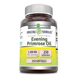 Amazing Formulas Evening Primrose Oil 1300mg, 10% GLA, Softgels Supplement | Hexane Free Cold Pressed Oil | Non-GMO | Gluten Free (250 Count)
