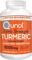 Capsules de Curcumine Turmère Qunol, 1000mg Supplément Extra Strength, Technologie brevetée Hydro-Soluble, Alternative au Curcumine Turmère avec Pepper Noir, 30 Capsules Veggie