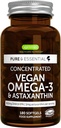 Igennus Vegan Omega-3 Natural Triglyceride Algae Oil, DHA & EPA Fatty Acid Supplement, 180 Small Softgels with Astaxanthin, Easy-to-Swallow, Pure & Sustainable, 90 Servings