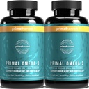 Primal Harvest Omega 3 Suppléments à l'huile de poisson, 30 portions Gels doux Capsules w/ 1000mg EPA + Suppléments DHA, Pas de Burps Poissonux Non-OGM Omega 3 Acid gras, 2 Pack