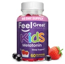 Feel Great Kids Melatonin Gummy de fraise Saveur Melatonin Gummies de fraise Enfants de 1 MG de Melatonin Aide au sommeil pour les enfants de 60 jours