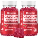 Gommies de calcium + Magnésium et zinc avec vitamine D3 et K2, supplément de calcium à haute absorption pour os, dents et immunosupport, non OGM, végétalien, 120 Compte