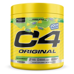 C4 Original Pre Workout Powder with 200mg Caffeine, 30 Servings | Jolly Rancher green apple flavor with 200mg caffeine, creatine nitrate, L-arginine & beta-alanine for energy and pumps.