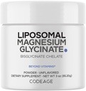 Supplément en poudre de glycinate de magnésium de codage, 2 mois d'alimentation, chélate de magnésium de bisglycinate, non aromatisé, livraison liposomique, poudre de magnésium chélatée minérale, végétalien non OGM, 3 oz