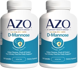 AZO D Mannose Urinaire Tract Santé, nettoyage, flush et protéger le tube urinaire, pharmacien no 1 Marque recommandée, force clinique, non-OGM, 120 Nombre (paquet de 2)