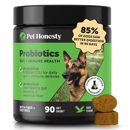 Animaux de compagnie Honnêteté Probiotiques pour chiens pour le soutien occasionnel de la diarrhée et du bowel, enzymes digestives avec prébiotiques pour la santé des chiens Gut, Immunity Health & Ditch Relief (Duck 90 ct)