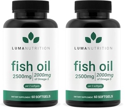 Luma Nutrition Omega 3 Fish Oil Supplement 2500mg - 60 Softgels (Pack of 2)