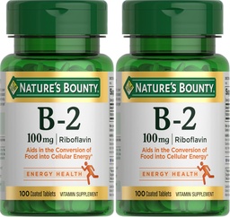 Nature's Bounty Vitamin B2 as Riboflavin Supplement, Aids Metabolism, 100mg, 100 Count (Pack of 2)