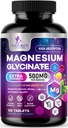 Magnésium Glycinate 500mg - Chélaté pour l'ultra-absorption - Soutiens os, muscles, nerfs et santé cardiaque, soutien du sommeil de la nature, meilleur supplément de magnésium pilules pour le soutien du corps entier - 120 comprimés