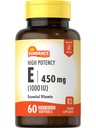 Sundance High Potency Vitamine E= 450mg (1000 UI)= 60 Softgels= Supplément de vitamine essentiel= formule sans OGM et sans gluten