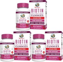 MARYRUTH'S Organics Biotin Gummies | Sugar Free | Vegan | Non-GMO | 2,500 mcg Biotin Supplement | Hair Skin and Nails Vitamins | Hair Growth Vitamins | Hair Growth Supplement | 60 Count (Pack of 3)