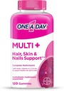 ONE A DAY Multi+ Haare, Haut und Nägel, Multivitamin + Boost der Unterstützung für gesundes Haar, Haut und Nägel mit Biotin und Vitaminen A, C, E & Zink ,Gummy 120 Zähler (2 Monate Versorgung)