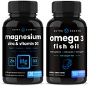 NutraChamps Magnésium Zinc & Vitamine D3 Capsules et Omega 3 Huile de poisson Capsules 2 Pack