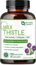 NATURE TARGET Lait Thistle Supplément pour le nettoyage du foie Detox & Réparation, Supplément de soutien avec 350mg de 30:1 extrait de chardon de lait équivalent à 10500mg, 120 Capsules de légumes(60 jours d'approvisionnement)