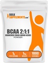 BulkSupplements.com BCAA 2:1:1 Poudre - Acides aminés à chaîne ramifiée, BCAAs Acides aminés Poudre - Sans aromatisants et sans gluten, 1g par portion, 1kg (2,2 lb) (paquet de 1)