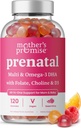 Vitamines prénatales Gommies avec la DHA de Vitamines prénatales véganes pour les femmes avec Omega 3, Méthylfolate, Choline et D3, Vitamines de grossesse pour le développement foetal de Vitamines gommy, 120 Nombre
