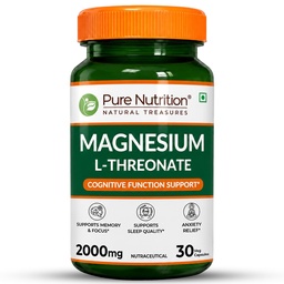 Pure Nutrition Magnesium L Threonate Supplement – 30 Tablets | Magnesium Supplement Suports Relaxation & Better Sleep | Enhances Memory, Cognitive Function & Brain Health