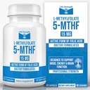 L-méthylfolate 15 MG, Folate de méthyle optimisé et hautement bioactif, supplément 5-MTHF pour le soutien de l'humeur et de l'immunité, supplément de régime naturel pour l'énergie, sans OGM et sans gluten, 90 capsules