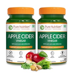 Pure Nutrition Apple Cider Vinegar with Wheat Grass & Spirulina for Enhanced Wellness | Rich in Antioxidants | Supports Weight Management, Detoxification & Immunity - 60 Veg Capsules (Pack of 2)