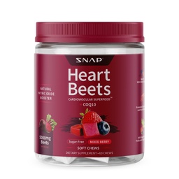 Snap Supplements Beet Root Soft Chews for Adults 35+ and Heart Health Shoppers - Sugar Free, Beetroot Extract with CoQ10, Mixed Berry Flavor, Vegan Formula, 60 Daily Heart Support Chews
