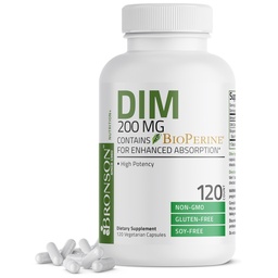 Bronson DIM Supplément 200 MG Diindolyméthane avec BioPerine pour l'absorption accrue, le métabolisme et le maintien des niveaux d'hormone équilibrés, 120 capsules végétariennes