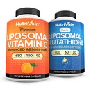 Nutrivein Premium Liposomique Vitamine C 1650mg & Liposomique Glutathion Bundle - Haute absorption Acide ascorbique Plus Maître Antioxydant et Nettoyant du foie - Non-OGM, Vegan/Végétarien - 180 + 60 Capsules