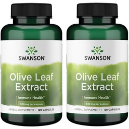 Swanson Olive Leaf Extract Capsules avec 20% Oleuropein - (120 Capsules, 500mg chacune) 2 Bouteilles