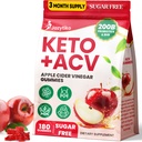 Gommies de vinaigre de cidre de pomme, Gommy de vinaigre de cidre de pomme avec probiotiques, BHB, B12 et support Keto - Gommies d'Acv Keto pour la désintoxication, le métabolisme, la digestion, la santé Gut & Immune - sans sucre, végétalien, 180 comtes
