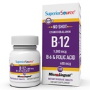 Source supérieure sans injection Vitamine B-12 Cyanocobalamine 1000 mcg, B-6, acide folique 400 mcg - Soutien Santé du cerveau et du coeur - Aide les niveaux d'énergie naturelle - 100 comprimés de dissolution sublinguales