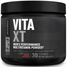 Vita XT en poudre vitaminique performante Jacked Factory - poudre multivitamine quotidienne pour les hommes avec KSM-66 Ashwagandha, fibre prébiotique, vitamine A, C, D, K, B6, B12, et plus - punch de fruits, 30Sv