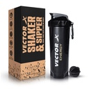 Vector X Plastic Gym Energy Shaker Bottle, Leakproof Guarantee Sipper Bottle Ideal for Protein, Preworkout and Bcaas, BPA-Free Material (Black, 600 Milliliters) (Black),600 ml