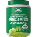 Peak Performance Unsweetened Bio Greens Poudre Superfood. Super Greens Poudre avec 25+ ingrédients organiques pour Max Energy et performance athlétique. Jus vert de kéto végétalien boisson quotidienne