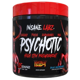 Insane Labz Hellboy Edition, poudre pré-entraînement stimulante et NO Booster avec Beta Alanine, L Citrulline et Caféine, Boosts Focus, Énergie, Endurance, Niveaux d'oxyde nitrique, 35 Srvgs, Blue Rasp