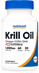 Nutricost Krill Oil 1000mg, 60 Softgels - Omega-3 EPA-DHA Krill supplément huile, avec Superbakrill