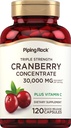 Piping Rock Cranberry Pillen | 120 Kapseln | Nahrungsergänzungsmittel für Frauen und Männer | Triple Strength Concentrate Extract Plus Vitamin C | Non-GMO, glutenfrei