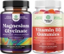 Ensemble de Glycinat de Magnésium pur 400mg par portion pour le sommeil d'humeur et la relaxation 240ct et vitamine D3 Gummies pour le bien-être quotidien ou le muscle osseux et le soutien immunitaire