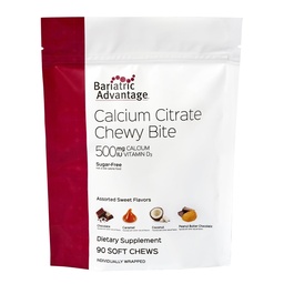 Avantage bariatrique Citrate de calcium Morceaux à croquer 500 mg - Très absorbant et digestible - Vitamine D3 - Supplément de calcium facilement à croquer - Arôme sucré assorti - 90 Compte