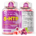 Gommies 5HTP pour adultes et enfants 8+, Gommies sans mélatonine avec glycinate de magnésium, GABA, L-Glycine, Ashwagandha, vitamine B6 pour les zzz délicieux, le cerveau et la relaxation musculaire, 0 sucre 60 Compte (paquet de 1)