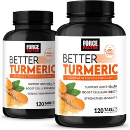 FORCE FACTOR Better Turmeric 2-Pack Joint Support Supplément avec Curcumine Turmère HydroCurc avec Pepper Noir, Soutien de la résistance clinique, 240 comprimés, Emballage blanc