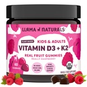 Lama Naturals Vitamine D3, Végétalien, Supplément de soutien aux immunes biologiques, Gommies de vitamine D pour les adultes et les enfants, Vitamines Gommy de vrais fruits, favorise la santé des os, Pas d'ajout de canne à sucre, Framboise, 60 Ct