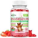 Gommies de magnésium pour les enfants - Supplément Glycinat de magnésium avec L-Theanine, vitamine B6, D3 pour les enfants et les adultes dorment, calme, détente, cerveau, os, fraise sans sucre 60ct