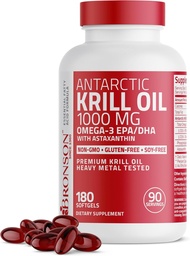 Bronson Antarctique Krill Oil 1000 mg avec Omega-3s EPA, DHA, Astaxanthin et Phospholipides 180 Softgels