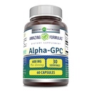 Formules étonnantes Supplément Alpha GPC : 600 Mg par service 60 Capsules : Non-OGM : sans gluten Fabriqué aux États-Unis